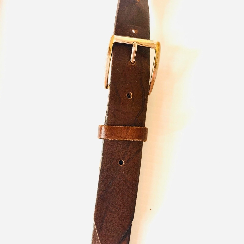 Men’s Belt Sz 44 Top Grain Oil Tanned Leather Brown Brass Buckle 1-1/8” Wide - Picture 5 of 11